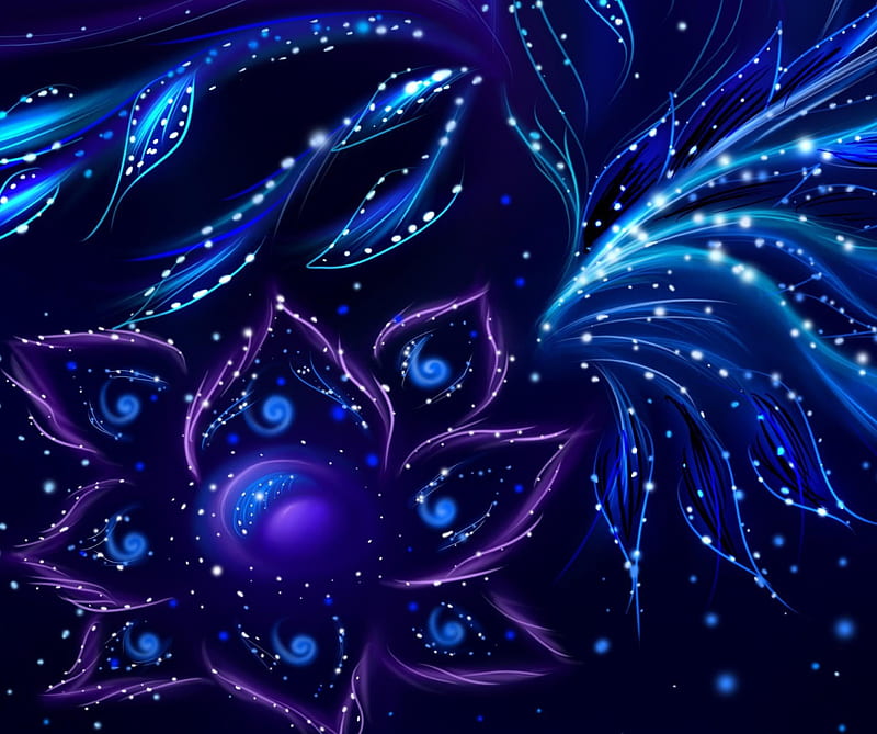 Blue Abstraction, dark, flower, light, point, forma, HD wallpaper