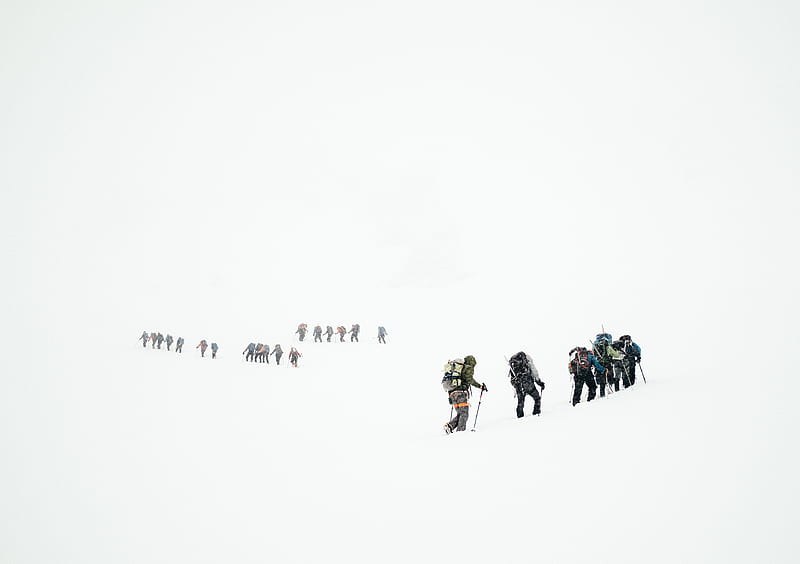 group of mountaineers hiking on snowy mountain, HD wallpaper