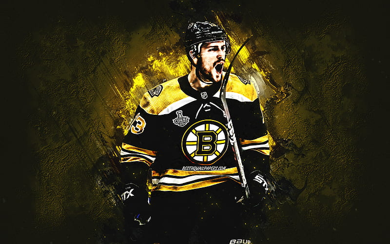 Charlie Coyle, Boston Bruins, American hockey player, NHL, USA, athletes, hockey, yellow stone background, HD wallpaper