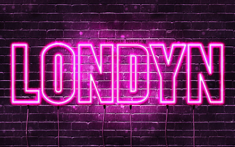 Londyn with names, female names, Londyn name, purple neon lights, horizontal text, with Londyn name, HD wallpaper