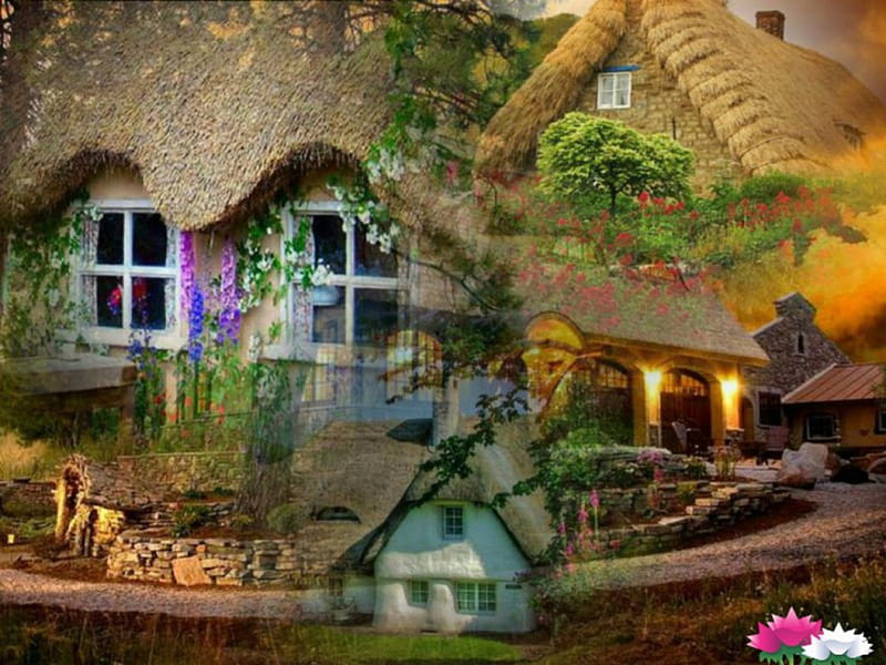 Cottage house collage, sup, collage, house, cottage, HD wallpaper