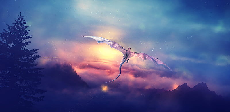 Dragon Flying Over, dragon, artist, artwork, digital-art, HD wallpaper