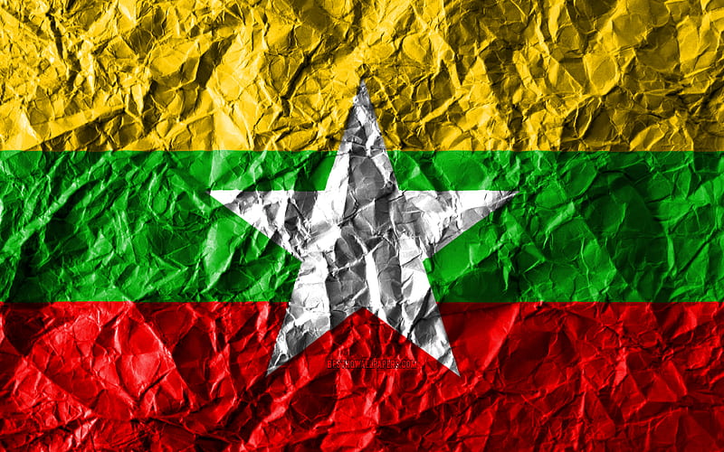 Myanmar flag crumpled paper, Asian countries, creative, Flag of Myanmar, national symbols, Asia, Myanmar 3D flag, Myanmar, HD wallpaper