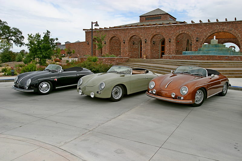 Porsche Speedsters, red, black, cabriolet, antique, 356, porsche, car, convertible, speedster, classic, HD wallpaper