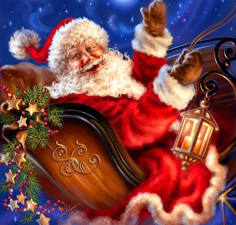 Santa Greetings, sleigh, Christmas, holidays, lantern, love four seasons, attractions in dreams, santa claus, xmas and new year, winter, snow, HD wallpaper