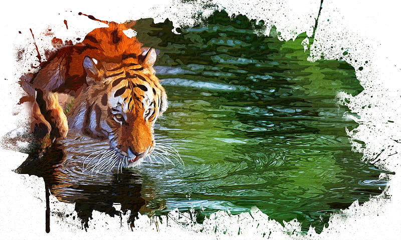 Tiger, animal painting, animals, tiger paint, tigers, wild animals, HD wallpaper