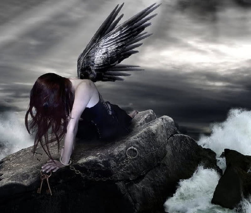 Gothic girl with raven 2K wallpaper download