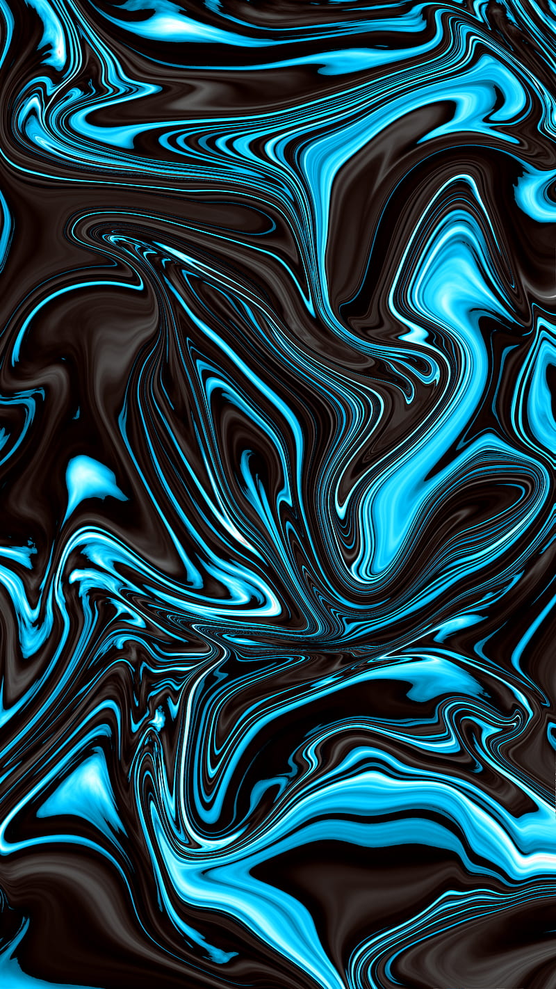 Blue liquid abstract, black, cream, flow, glow, lava, oil, HD phone wallpaper