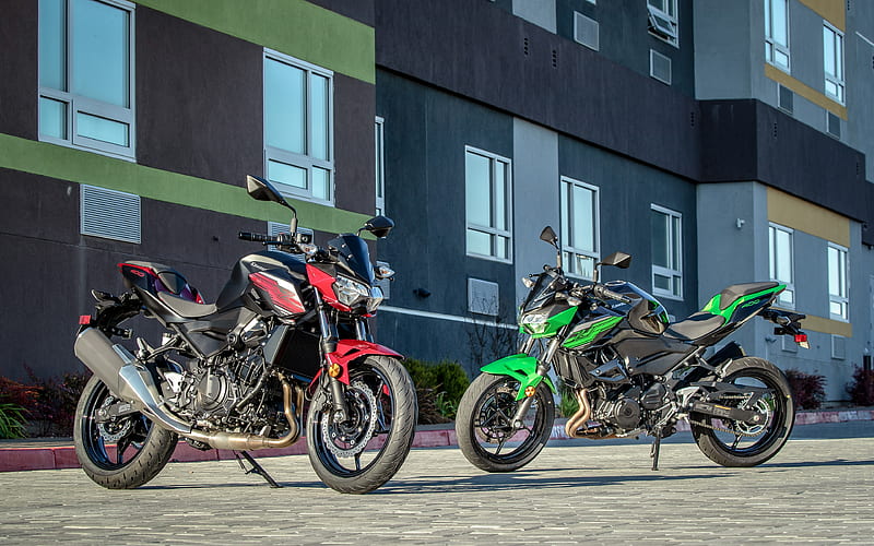 Kawasaki Z400, parking, 2019 bikes, two motorcycle, 2019 Kawasaki Z400, japanese motorcycles, Kawasaki, HD wallpaper