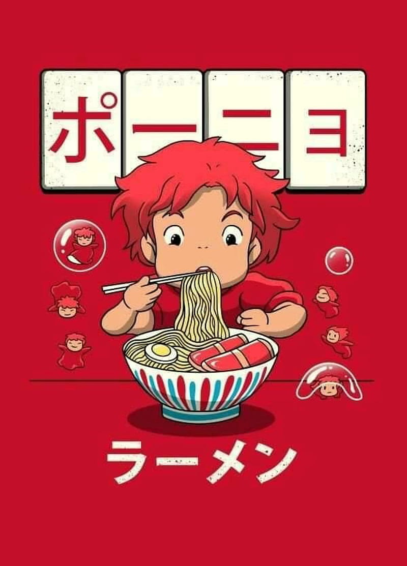 Ponyo, anime, hayao miyazaki, noodles, studio ghibli, HD phone wallpaper