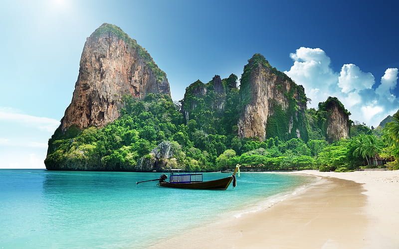 Thai Beach, beach, nature, boat, HD wallpaper