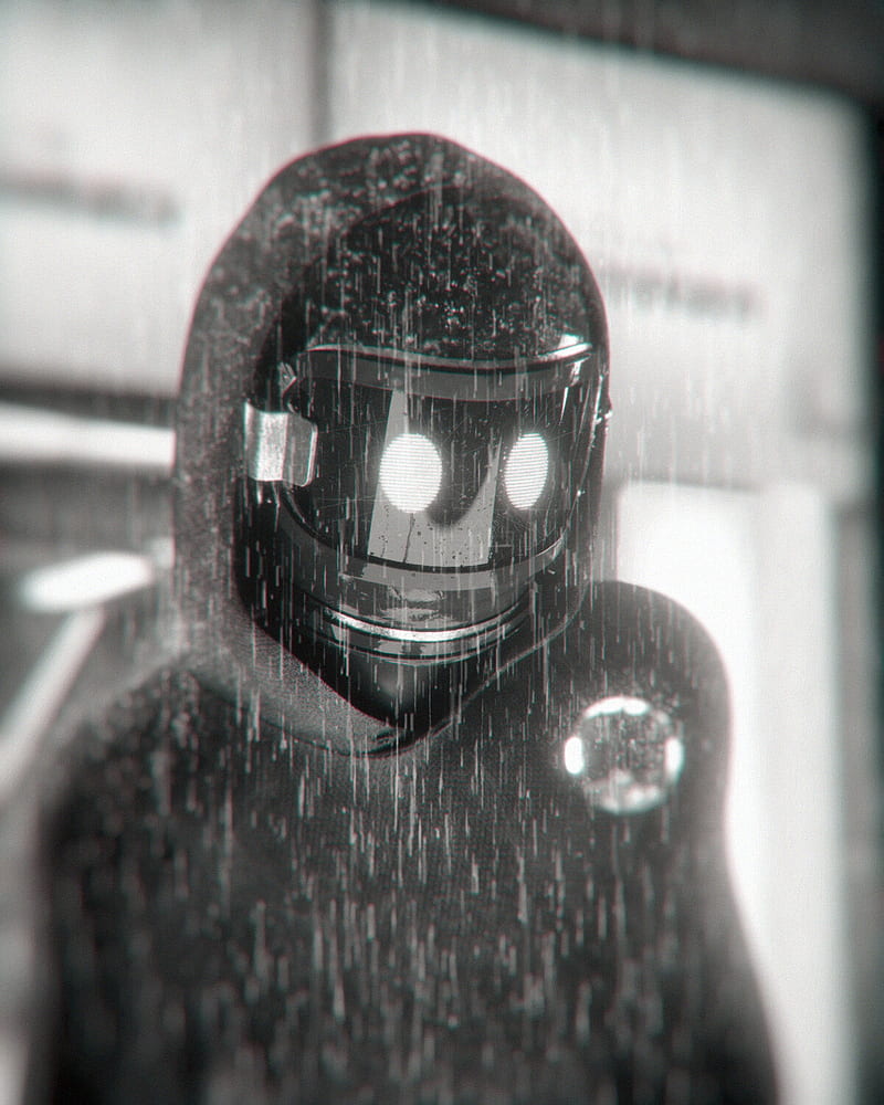 robot, cyborg, rain, bw, mask, sci-fi, HD phone wallpaper