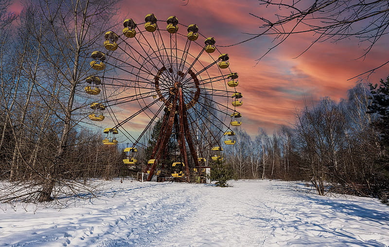 Hecho por el hombre, noria, abandonado, Chernobyl, nieve, puesta de sol,  invierno, Fondo de pantalla HD | Peakpx