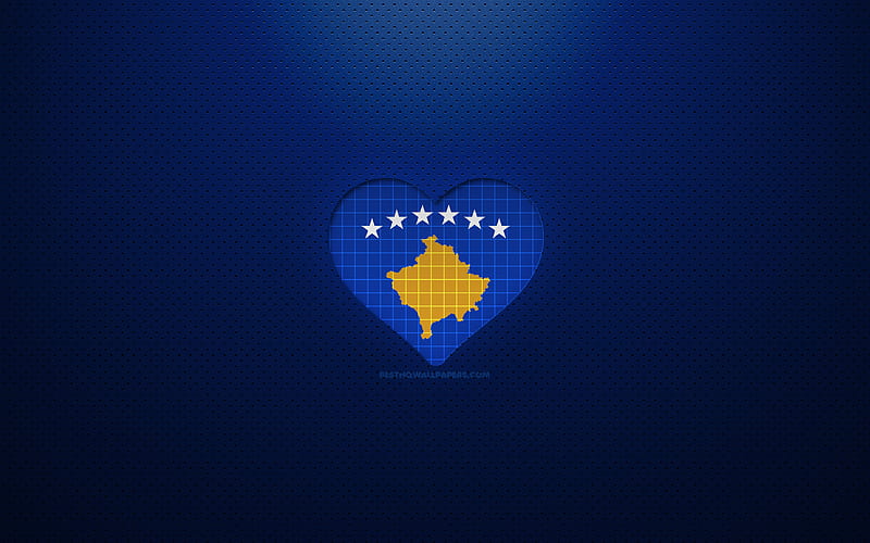 I Love Kosovo Europe, blue dotted background, Kosovar flag heart, Kosovo, favorite countries, Love Kosovo, Kosovar flag, HD wallpaper