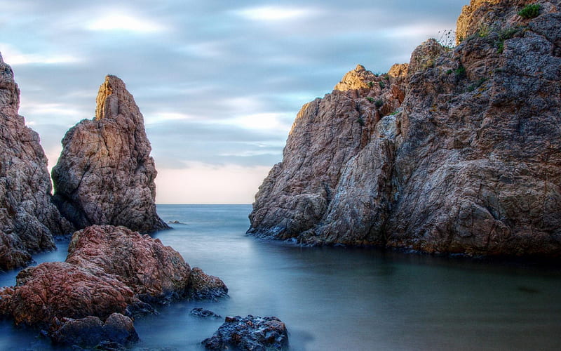 Spain, rock, coast, sea, HD wallpaper