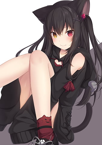 black haired samurai neko girl