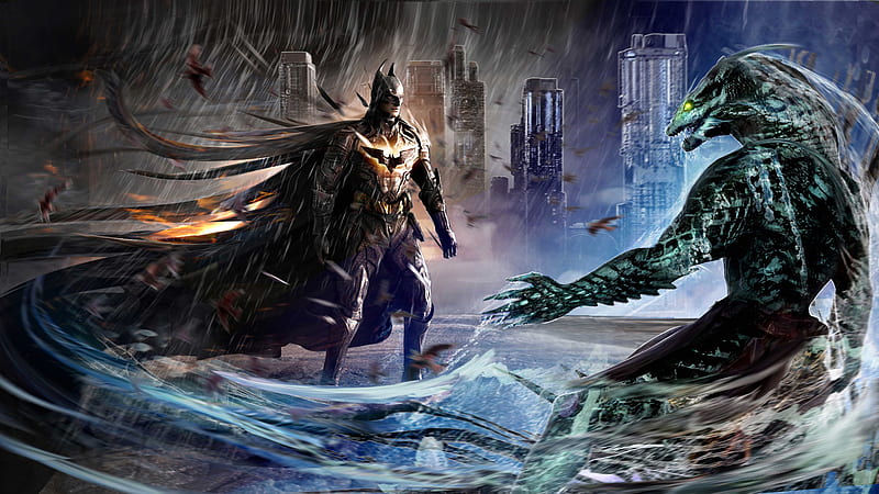 Batman VS Killer Croc Art, batman, artwork, , superheroes, digital-art, HD wallpaper