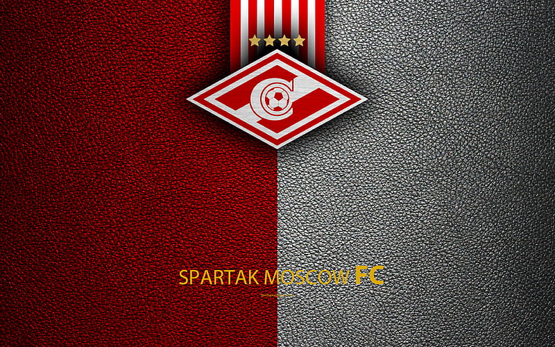 FC Spartak Moscow logo, Russian football club, leather texture, Russian Premier League, football, Moscow, Russia, HD wallpaper