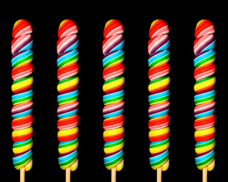 Lolippops, candy, colorful, food, black, lolippop, rainbow, sweet, dessert, texture, HD wallpaper