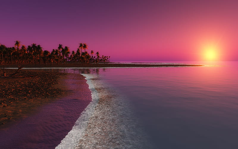 Digital Coastal Beach Sunset, beach, sunset, nature, HD wallpaper