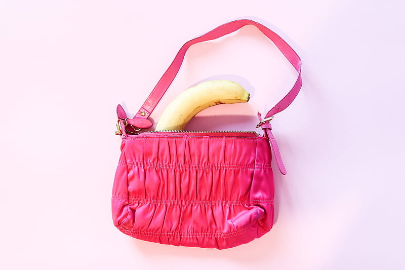 yellow banana on pink leather sling bag, HD wallpaper
