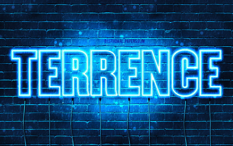 Terrence with names, horizontal text, Terrence name, Happy Birtay Terrence, blue neon lights, with Terrence name, HD wallpaper