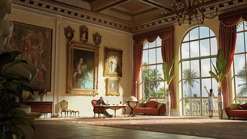 Interior, mario aizpurua marticorena, art, fantasy, luminos, office, room, man, HD wallpaper