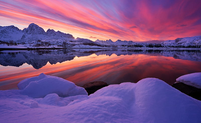 Lofoten, Arctic Norway, Sunset, Winter Ultra, Europe, Norway, Nature, Landscape, Scenery, Island, Amazing, Breathtaking, lofoten, HD wallpaper