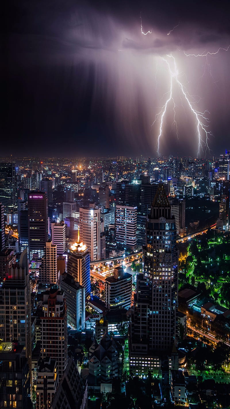 Thailand City, bright, city life, downtown, lightning, HD phone wallpaper