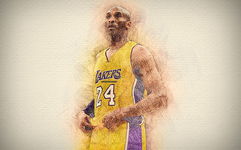 Kobe Bryant artwork, basketball stars, Los Angeles Lakers, NBA, basketball, LA Lakers, drawing Kobe Bryant, Kobe Bean Bryant, HD wallpaper
