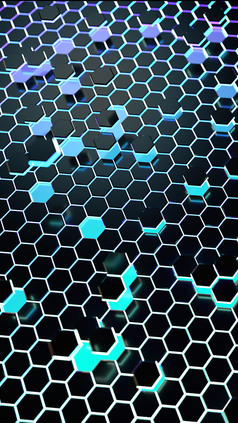 Hexagons, blue, hex, hexagon, hive, honeycomb, purple, shiny, tetritek, HD phone wallpaper