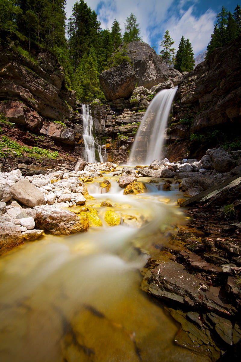 waterfall, stones, water, rocks, stream, HD phone wallpaper
