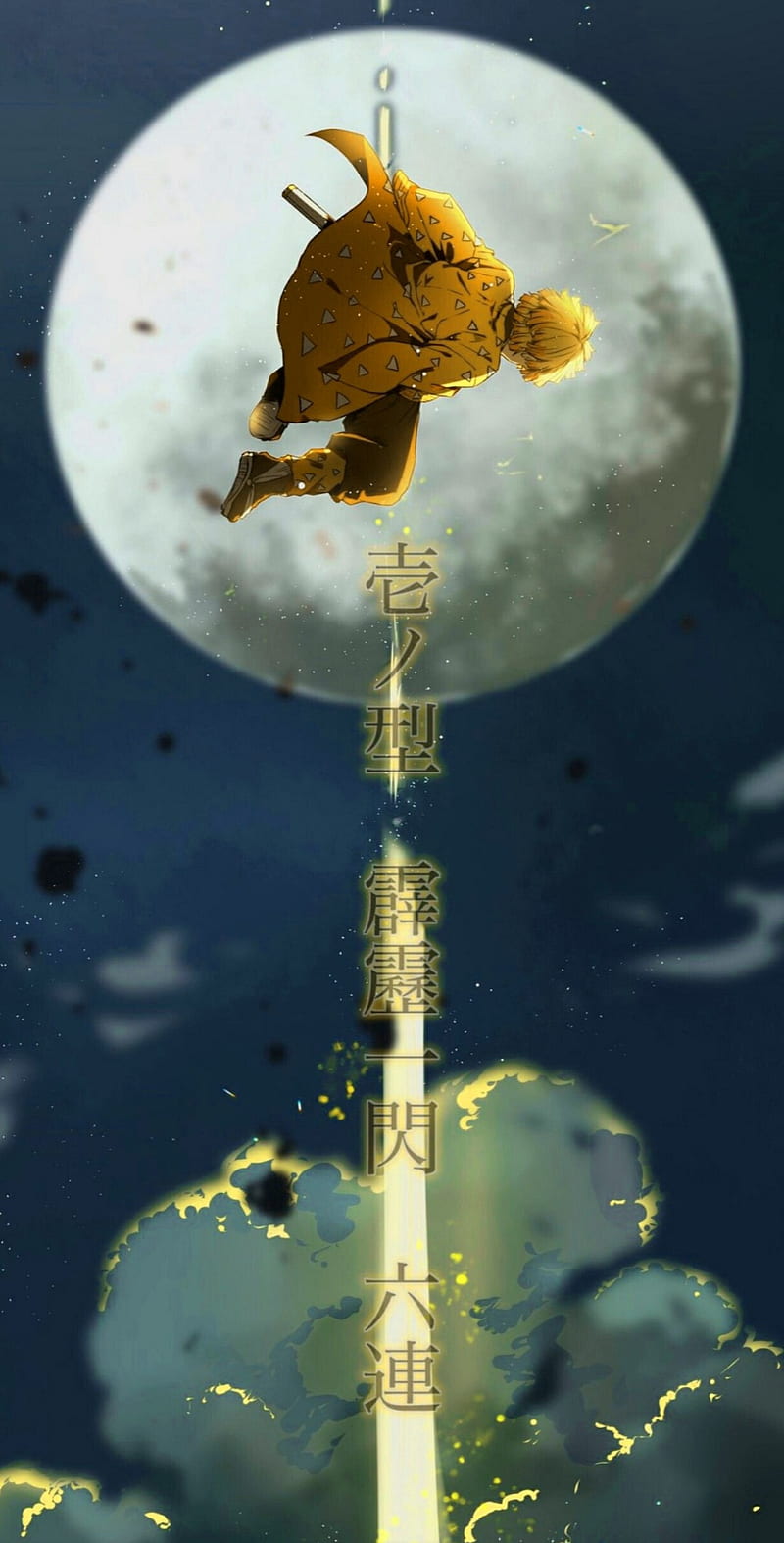 Zenitsu moon, kimetsunojaiba, HD phone wallpaper