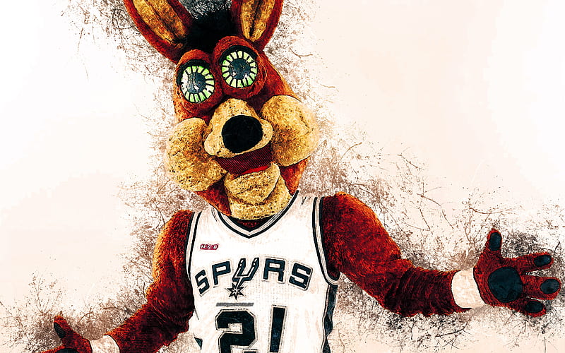 The Coyote, official mascot, San Antonio Spurs art, NBA, USA, grunge art, symbol, white background, paint art, National Basketball Association, NBA mascots, basketball, HD wallpaper