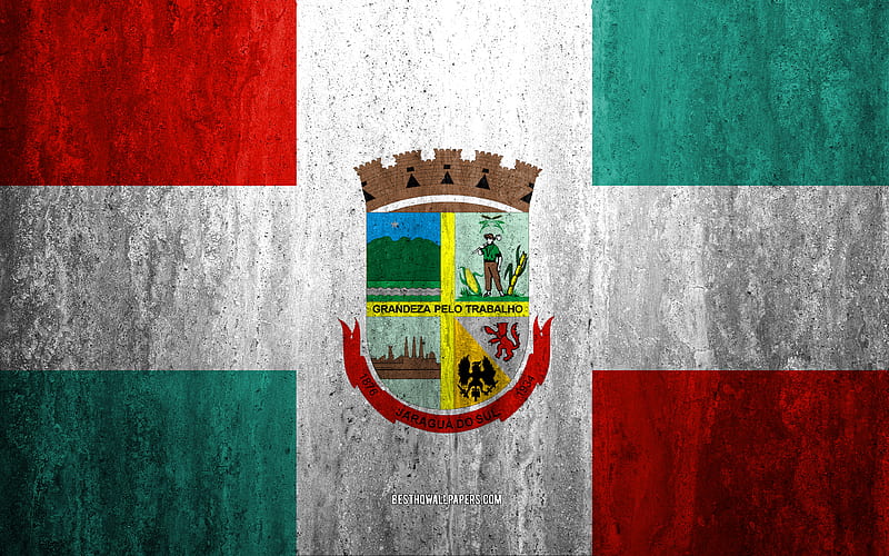Flag of Jaragua do Sul stone background, Brazilian city, grunge flag, Jaragua do Sul, Brazil, Jaragua do Sul flag, grunge art, stone texture, flags of brazilian cities, HD wallpaper