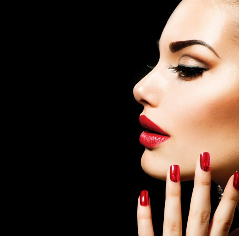 :), pretty, sensual, manicure, gorgeous faces, woman, lips, makeup, red color, beauty, take care, HD wallpaper