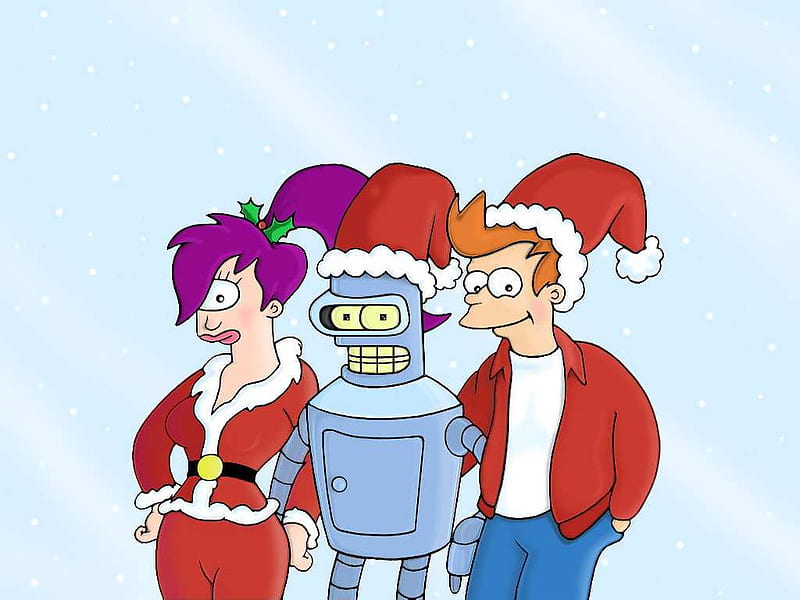 Fodo Navidad en Futurama, fry, lea, bender, funny, cartoon, tv, chistmas, HD wallpaper