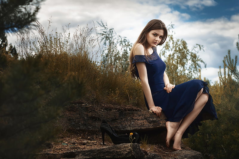 Girl In Blue Dress Nature , girls, model, HD wallpaper