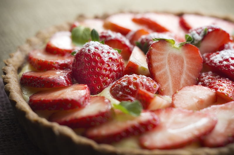 strawberry pie, cake, yummi, dessert, HD wallpaper