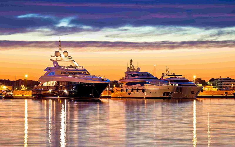 Zadar, Adriatic Sea, bay, luxury yachts, sunset, evening, Dalmatia, Croatia, HD wallpaper