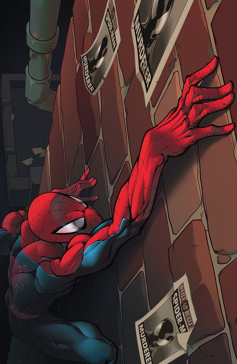 Spider-man, justice, suit, wall, murdered, man, classic, HD phone wallpaper