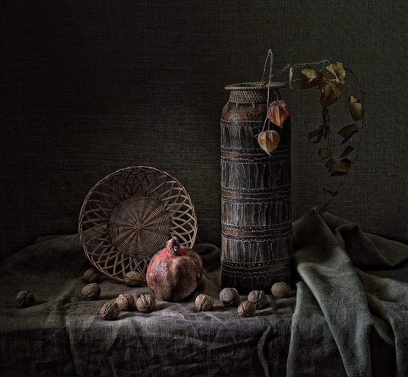 country old times, still life, art , old vase, nature, dry fruits, dry flowers, HD wallpaper
