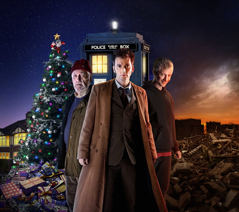 Doctor Who, blue, christmas, david tennant, police, tardis, HD wallpaper