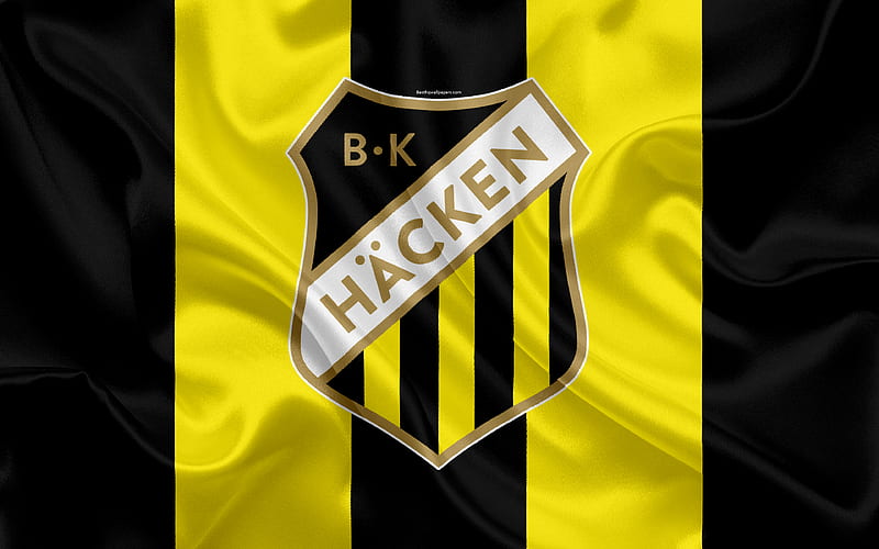 Hacken FC Swedish football club, logo, emblem, Allsvenskan, football, Gothenburg, Hisingen, Sweden, silk flag, Swedish Football Championships, HD wallpaper
