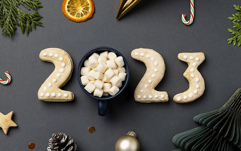 Happy New Year!, new year, car, black, card, 2023, cookies, HD wallpaper