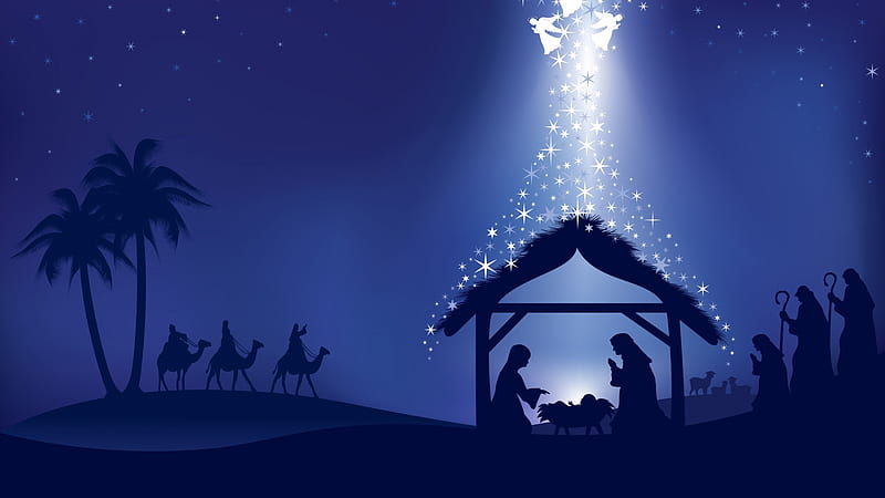 Jesus Birth And Glittering Star With Angels Jesus, HD wallpaper