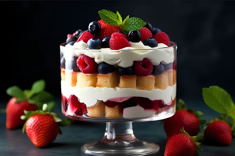 Cake with fresh berries, Cake, Palate, Whipped cream, Berries, HD wallpaper