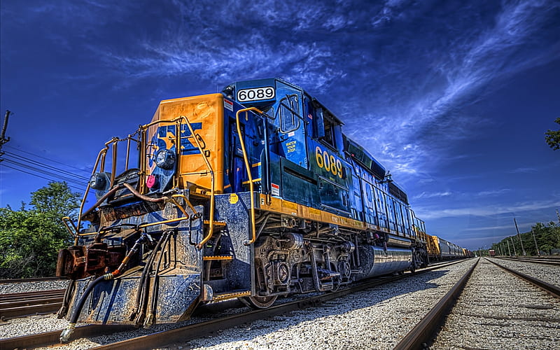 CSX GP40-2 6089, locomotive, train, railway, R, CSX 6089, blue train, cargo train, HD wallpaper