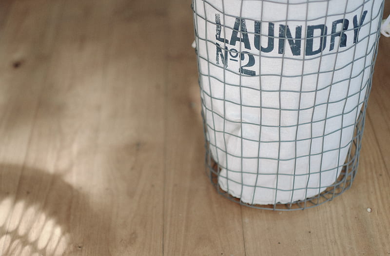 white laundry basket on wood floor, HD wallpaper