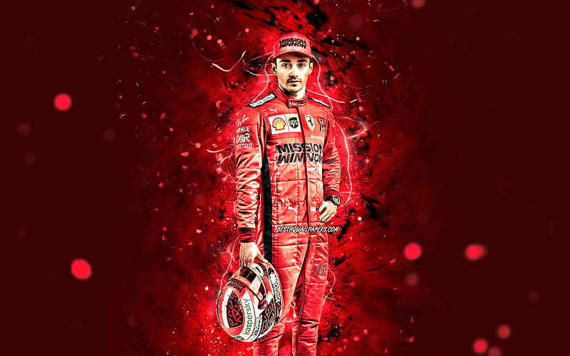 Charles Leclerc, 2020 Scuderia Ferrari Mission Winnow, monegasque racing drivers, Formula 1, red neon lights, F1 2020, HD wallpaper